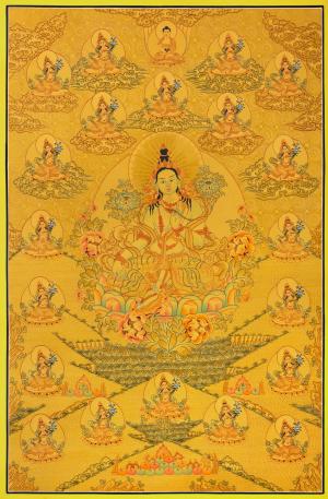 Full Gold Style 21 Green Taras Thangka | Buddhist Art | Master Quality | Thangka Painting | Thangka Pure Gold | 21 Tara | Tara Thangka